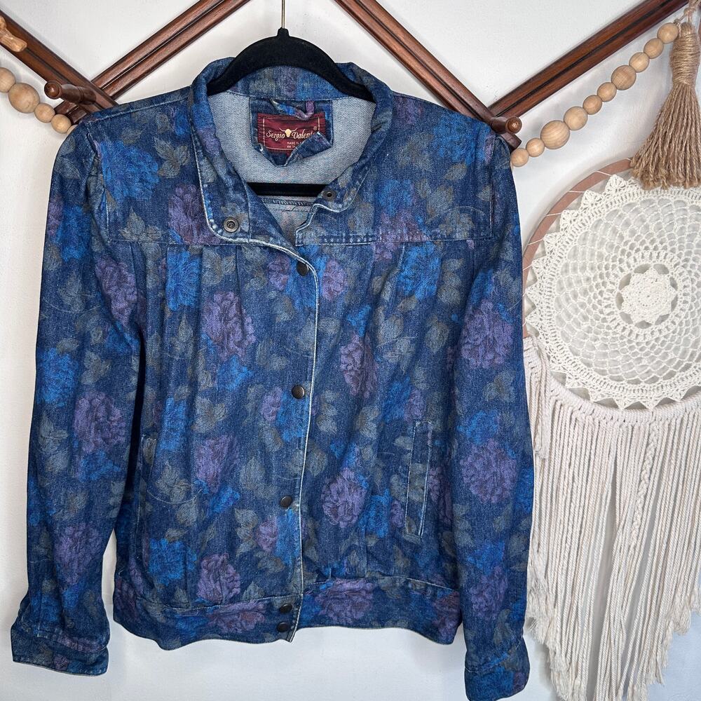 Vintage Sergio Valente Blue Denim Floral Jacket